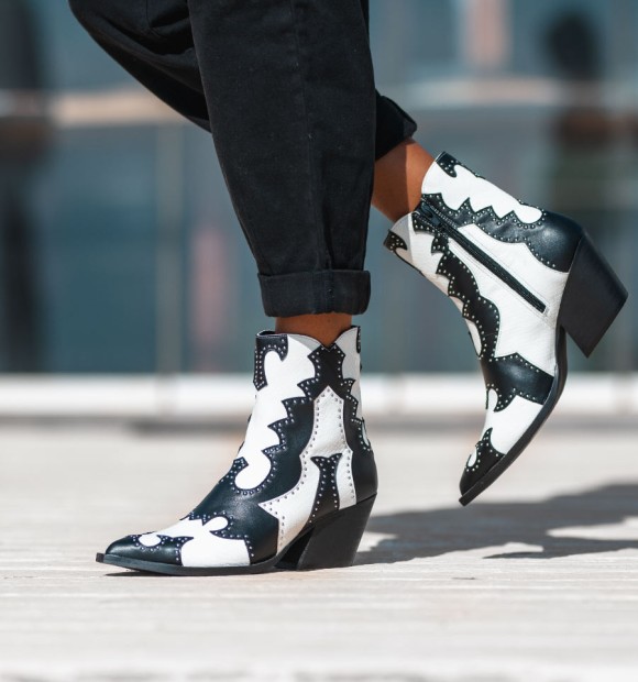 Lola white combined cowboy ankle boots 2