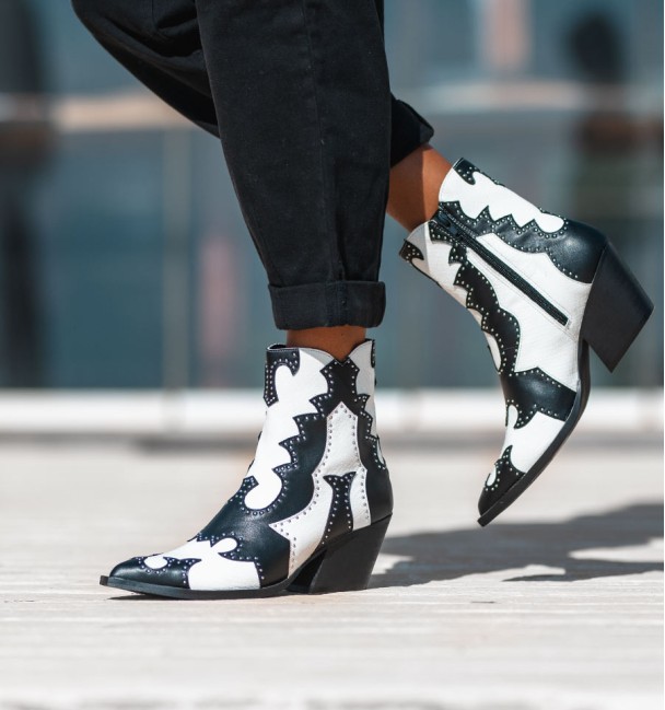 Lola white combined cowboy ankle boots