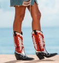 Botas cowboy rojo y plata
