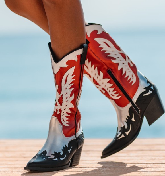 Botas cowboy rojo y plata 2