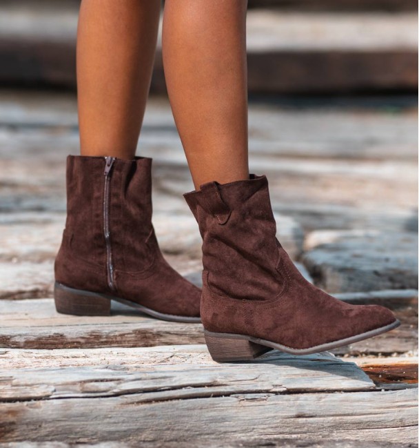 botas camperas caña baja marrones con cremallera