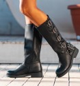high vegan biker boots  black with