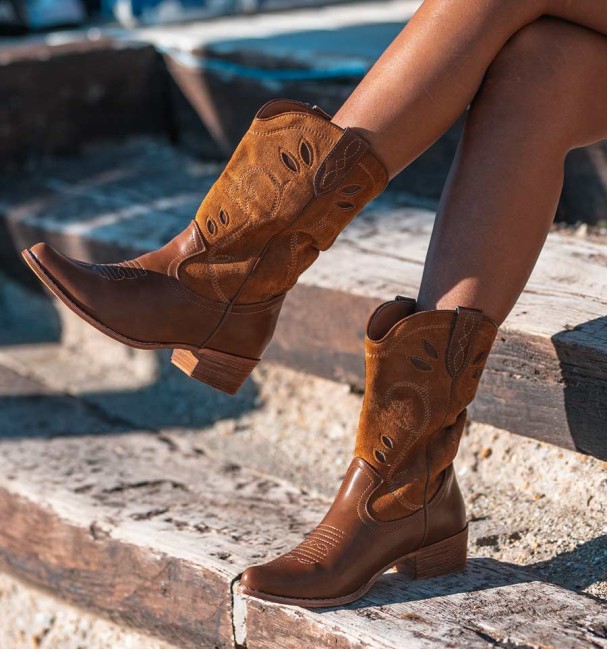 brown cowboy boots. Animal free