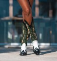 Green, white, black and beige cowboy boots. Black high heel and high heel. Vegan