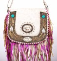 White and purple boho fringed bag