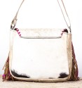 White and purple boho fringed bag