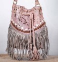 Large shoulder pink bag with fringes