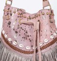 Large shoulder pink bag with fringes