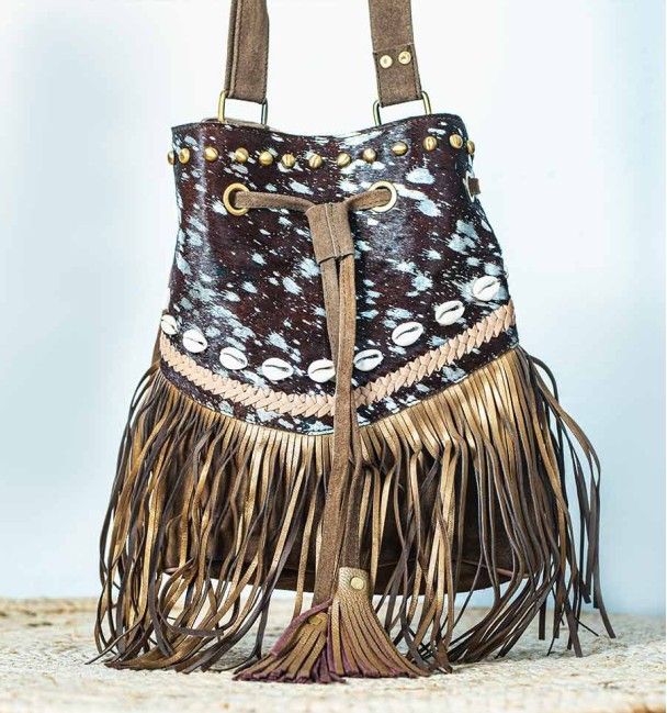 Saco boho castanho e prata
