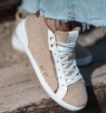 Trainers in white and beige canvas in bootie with inner zip.