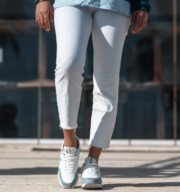 running trainers in white and aqua blue. Animal free 2
