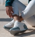 running trainers in white and aqua blue. Animal free