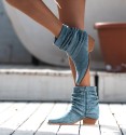 Blue ankle boots  made of suede-like fabric. Low heel and inner zip