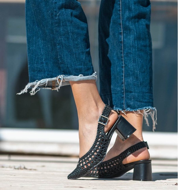 black open toe shoe, with wide heel. Animal free black open toe shoe, with wide heel. Animal free