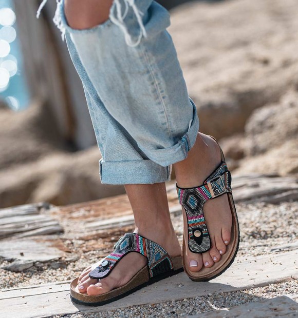 Sandalias bio negras hippie chic baratas para mujer Envío en 24hr