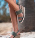 Sandals with lined wedge and green upper. Animal free