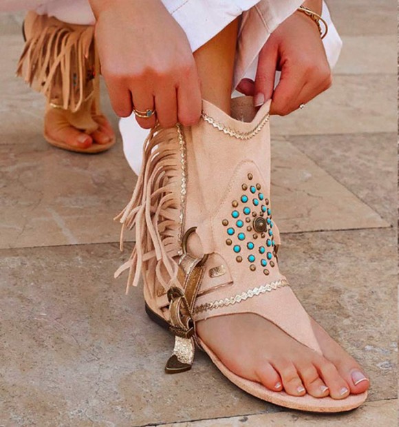 botas boho sandálias bege