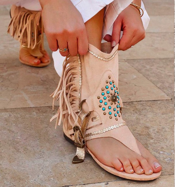 botas boho sandálias bege