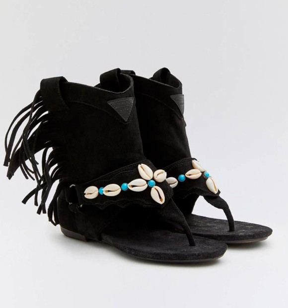 black boho boots sandals with shells 2