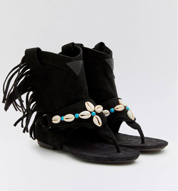 sandálias botas pretas boho