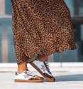 White sneakers with leopard and silver. Vegan leather