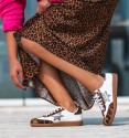 White sneakers with leopard and silver. Vegan leather