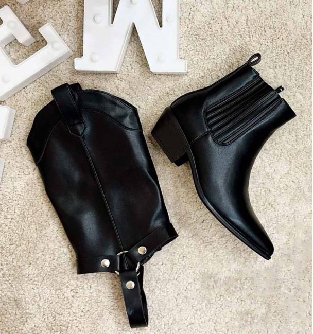 detachable black cowboy boots, can be worn as a high top boot or as a boot boot with a removable shaft.