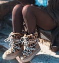 apres ski boots with leopard animal print sheepskin and climbing laces. Animal free