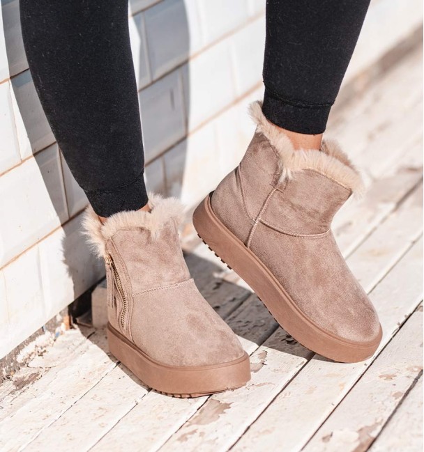 Botas baixas australianas com fecho de correr e forro em pele sintética. Botas de esqui vegan