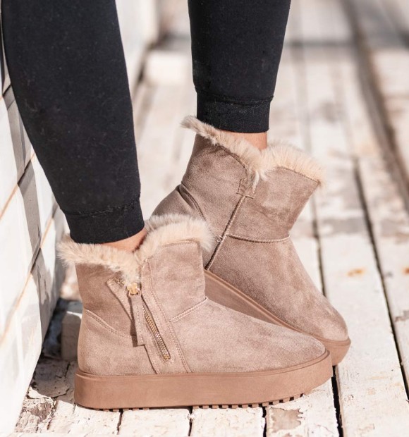 Botas baixas australianas com fecho de correr e forro em pele sintética. Botas de esqui vegan