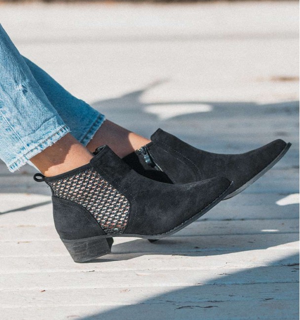 black openwork country ankle boots