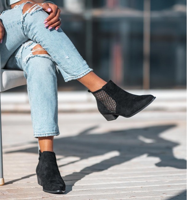 black openwork country ankle boots