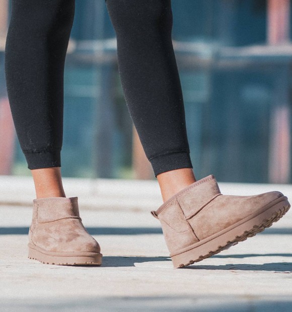botas australianas de caña baja. Material textil en color khaki. Veganas 2