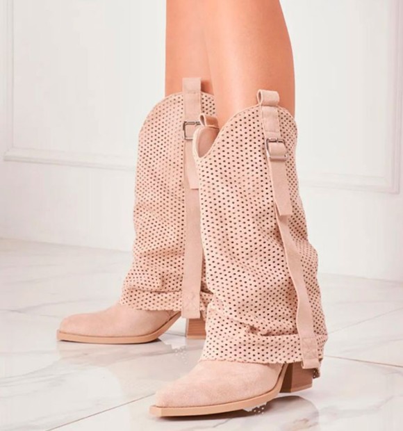 Beige cowboy boots with gaiters MANDY 2