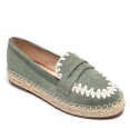 green embroidered and esparto loafers