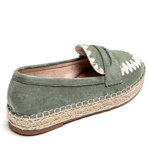 green embroidered and esparto loafers