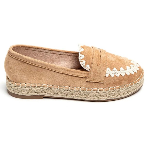 camel embroidered and esparto loafers