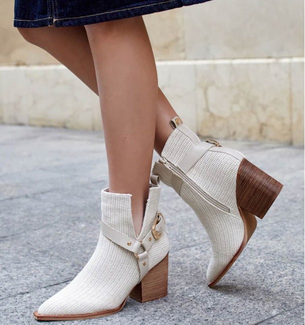 beige ankle boots with heel