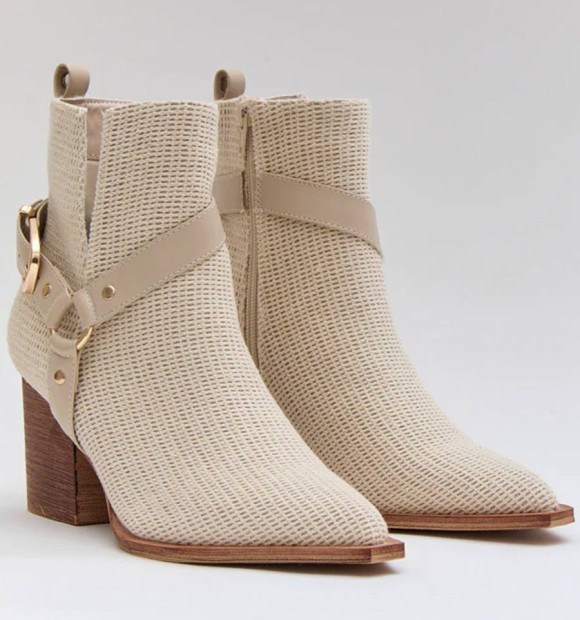 botines textiles color beige con tacón efecto madera 2