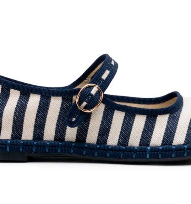 Navy blue striped ballerinas