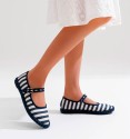 Navy blue striped ballerinas