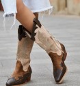 botas cowboy beige y marrones de mujer con tacón bajo