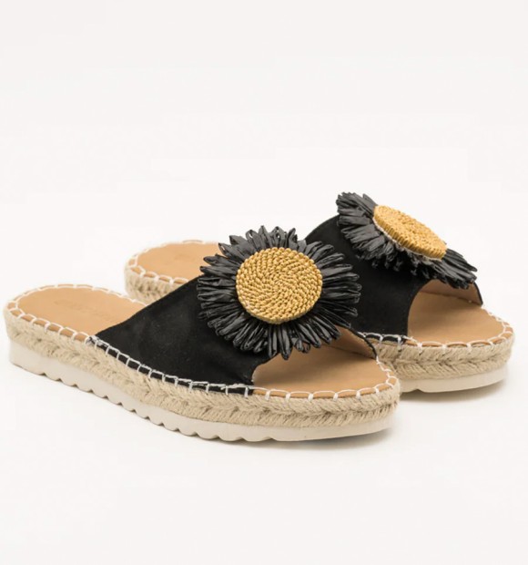 esparto sandals with rubber sole with black and brown daisy 2