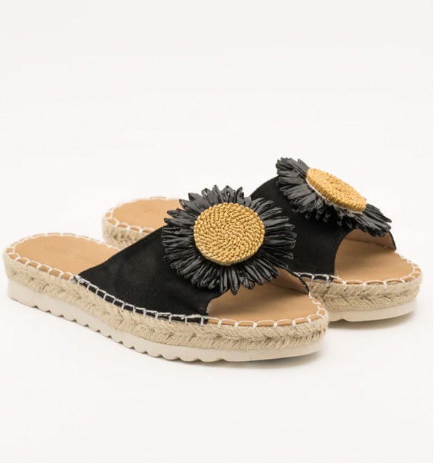 esparto sandals with rubber sole with black and brown daisy