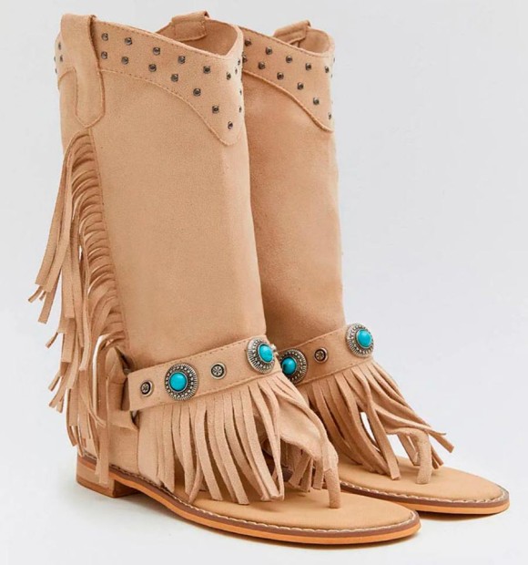 Beige bohochic sandals boots 2