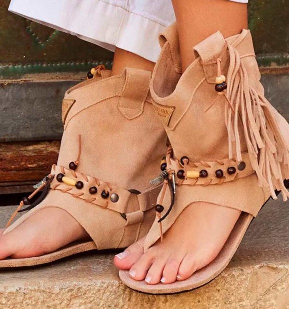 Boho sandals boots beige Zahara 2