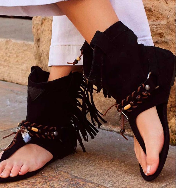Boho sandals boots black Zahara