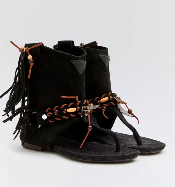 Botas boho sandálias pretas Zahara