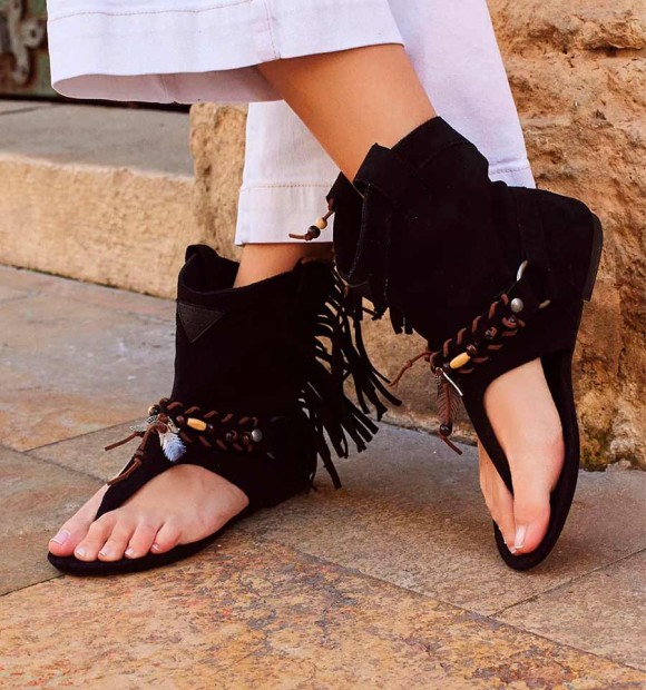 Botas boho sandálias pretas Zahara