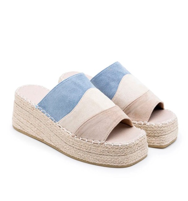 blue leather and sparto wedges